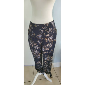MAISON JULES Size M Navy Floral Pull-on Woven Tie Cuff Jogger Pants NWT